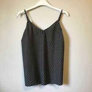 Ichi Julian Camisole Black & Tan Polka Dot Adjustable Strap Satiny Cami Size S